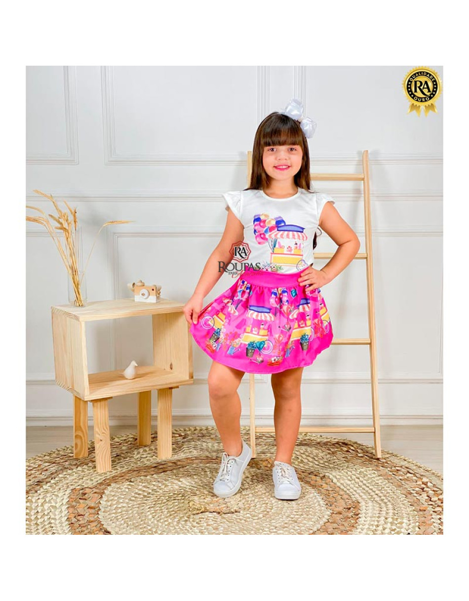 Conjunto Saia E Blusa Infantil Princesas