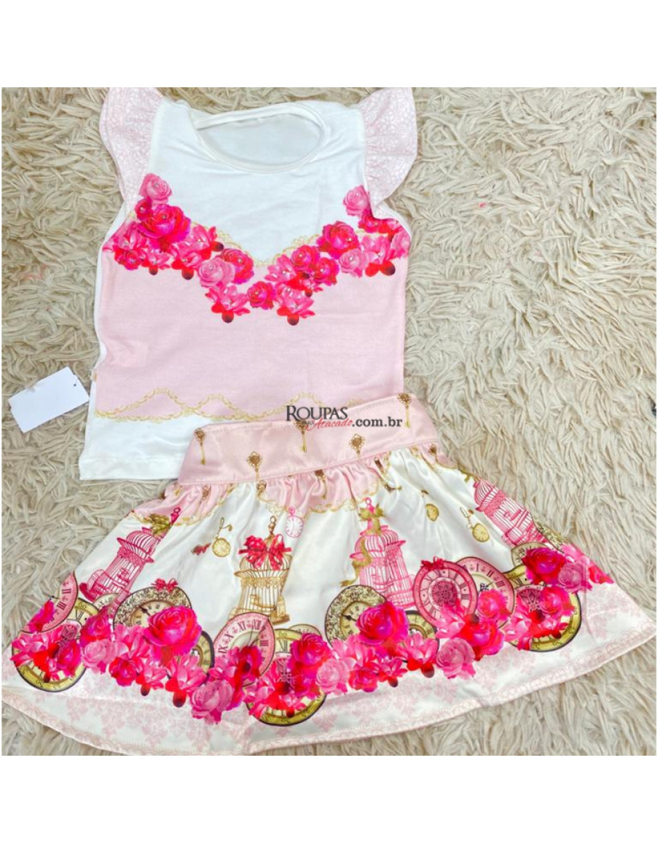 Conjunto Saia E Blusa Infantil Princesas