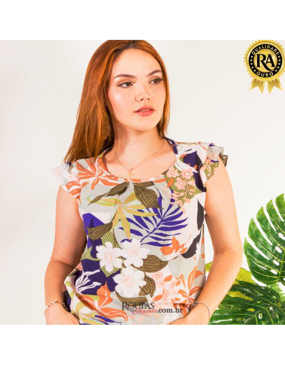 Blusa Feminina Estampada Viscose Com Manga