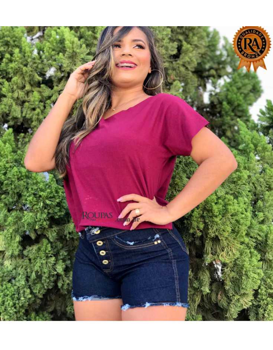 Short Jeans Curto Cintura Alta Feminino Basic