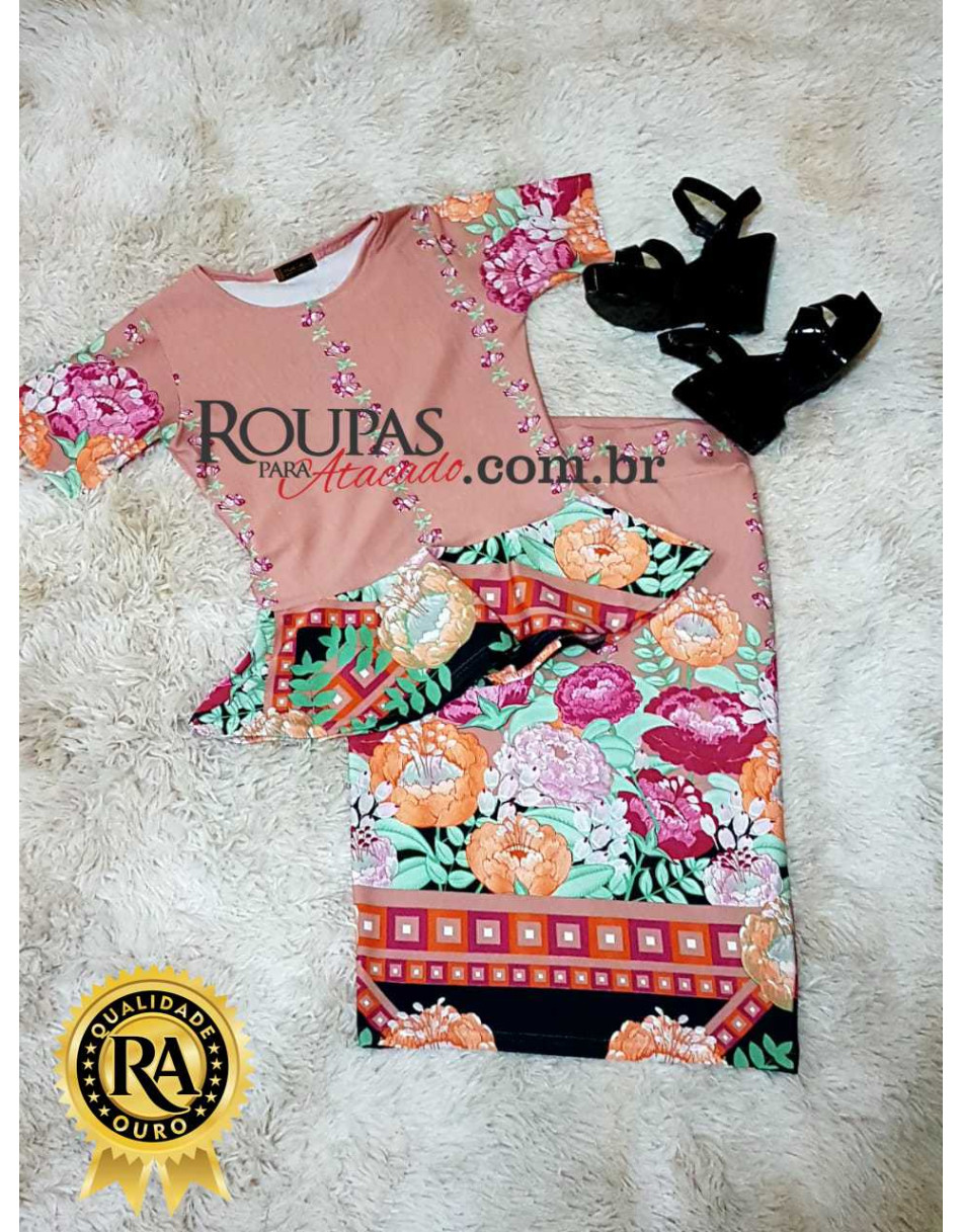 Conjunto Feminino Saia e Blusa Peplum P M G