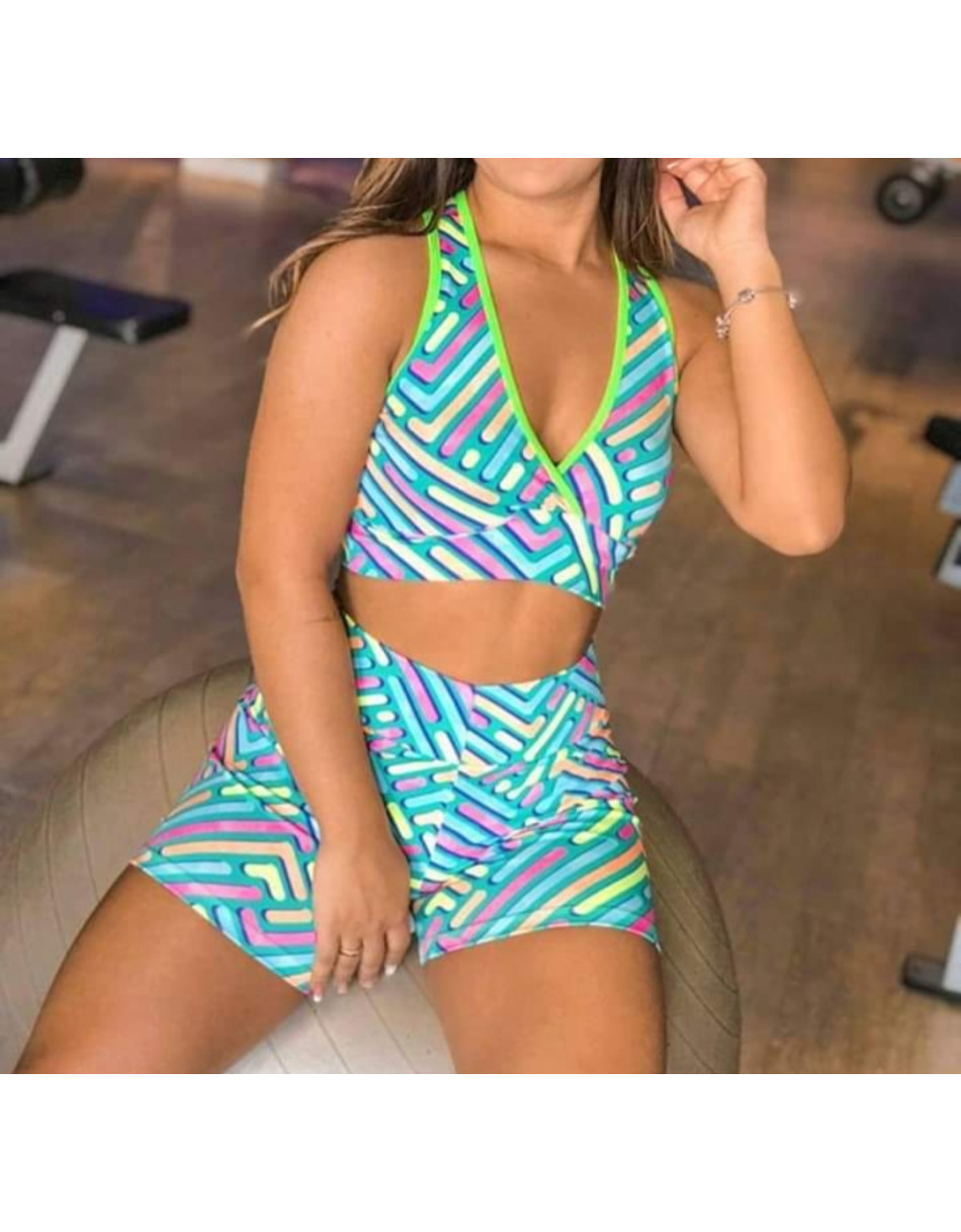 Conjunto Shorts E Top Fitness Estampado