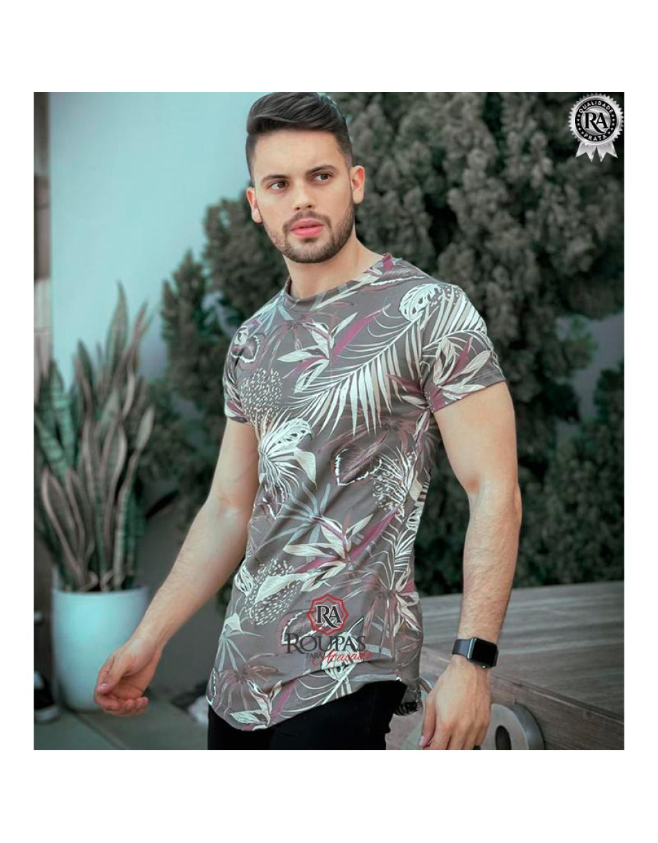 Camisa Masculina Longline Floral