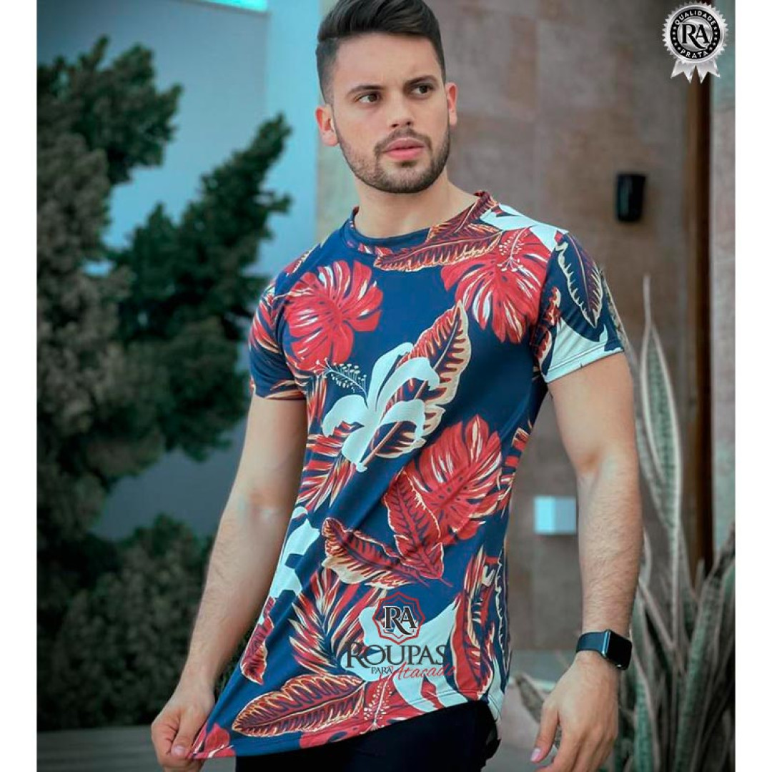 Camisa Masculina Longline Floral