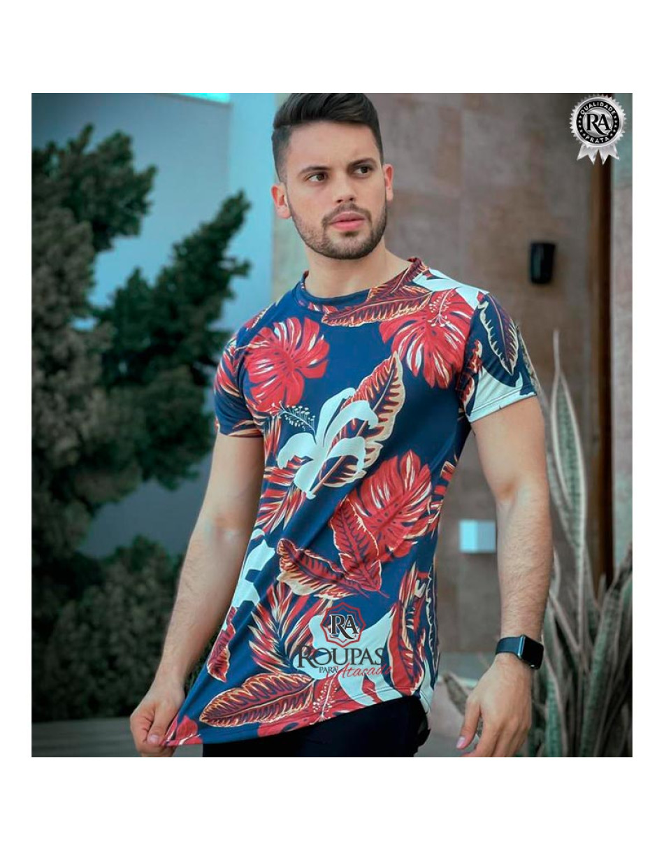 Camisa Masculina Longline Floral