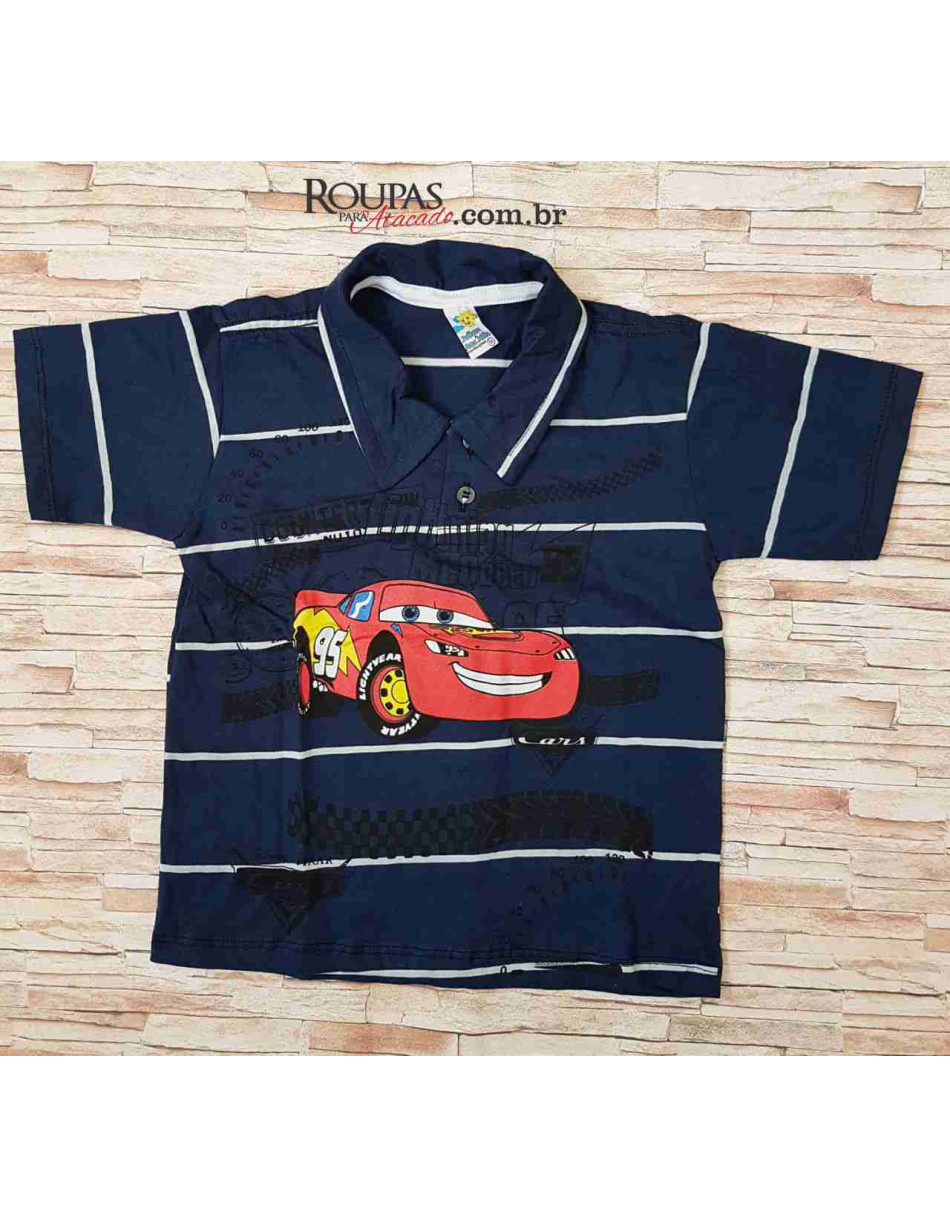 Camisa Polo Infantil Listrada com Aplicações