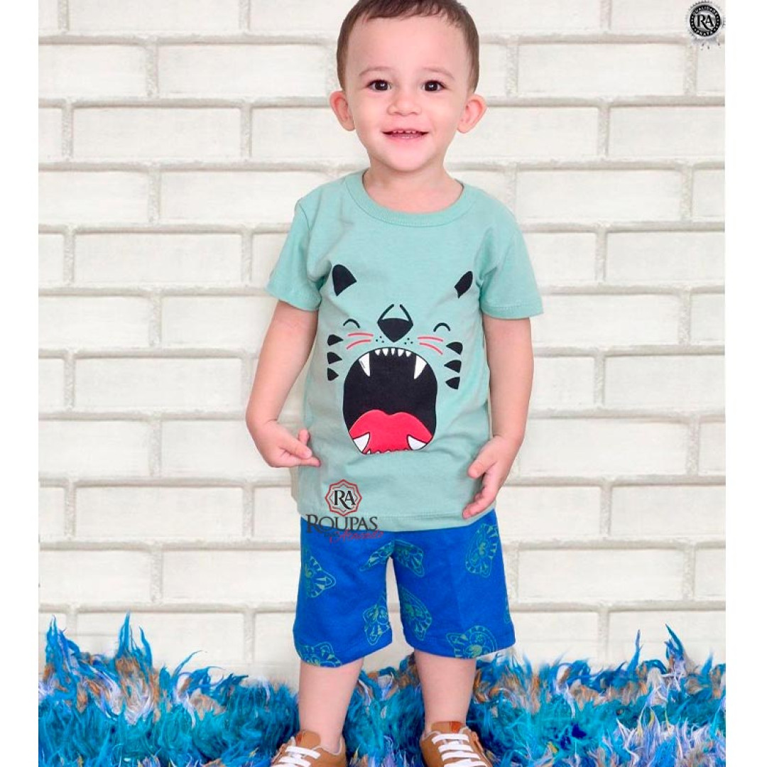 Conjunto Infantil  Bermuda Moletim E Camiseta Algodão