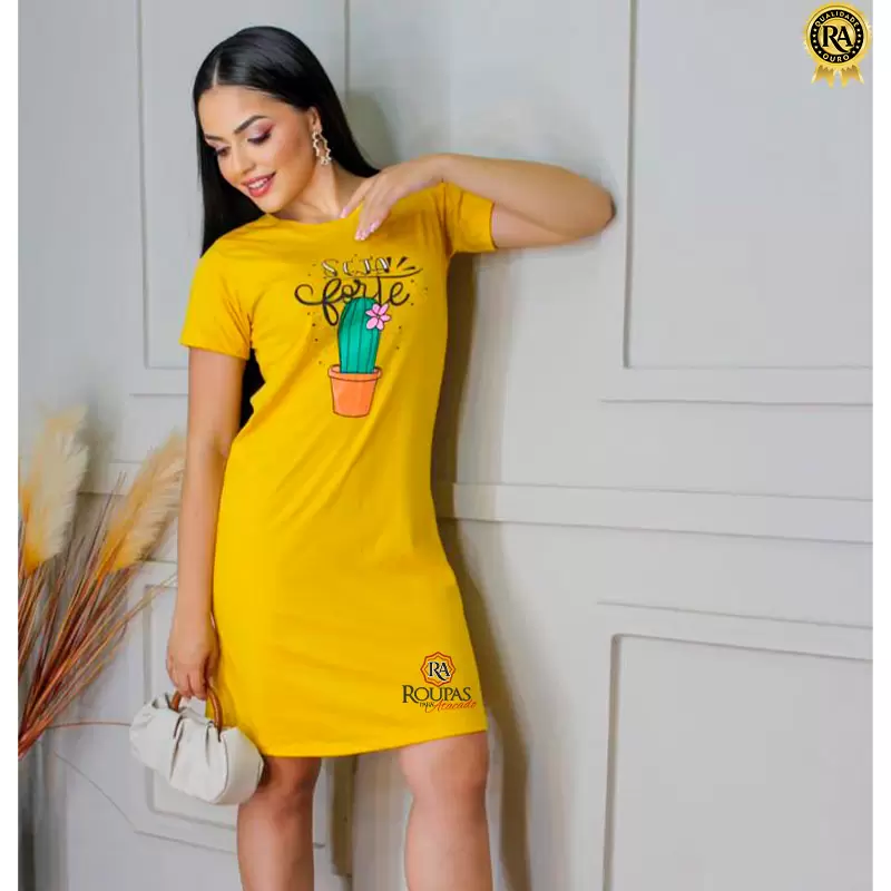 Vestido Básico Algodão Com Estampas